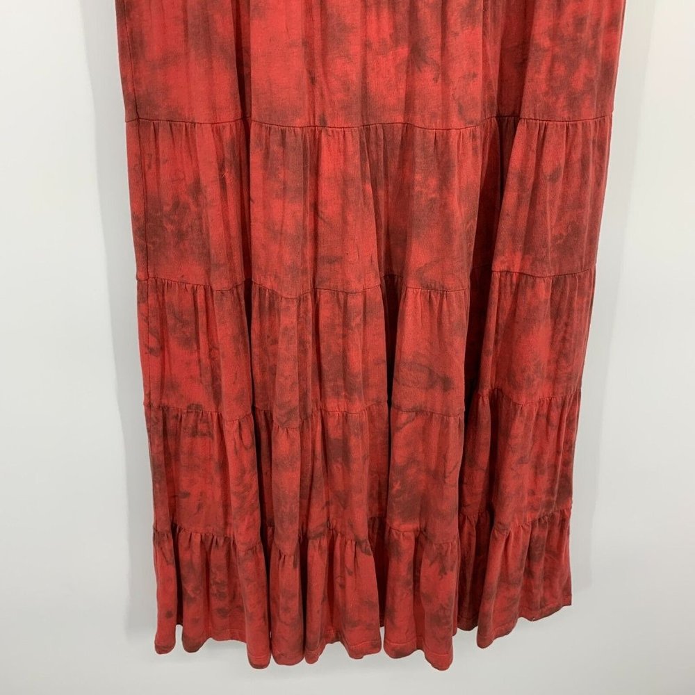 Reba Dress Red Tie Dye V Neck Sleeveless Midi Tiered Ruffle Boho - Picture 8 of 8